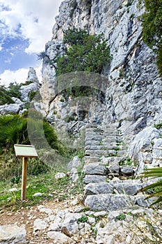 Stairs on a mountain path in El Chorro, Spain