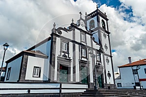 Stairs and ornaments of the facade of Bom Jesus church in typical black stone in Rabo de Peixe, SÃ£o Miguel - Azores PORTUGAL