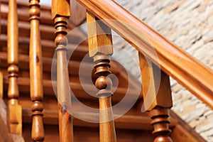 Stairs. Railing of a wooden staircase