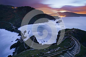 Stairs in San juan de Gaztelugatxe at night