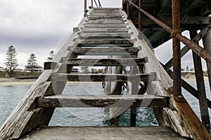 Stairs on the side of Port Noarlunga Jetty for snorkling, scuba