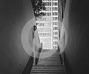 Stairs and skyscraper