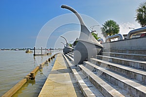 Stairs & structure at Pesisir Payang in front of Pasar Payang nearby waterfront and Chinatown, Kuala Terengganu, Malaysia photo