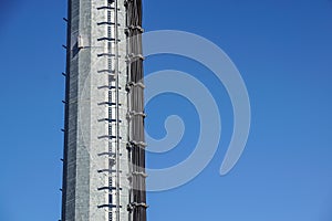 Stairs to the comunications pole with wires and cable photo