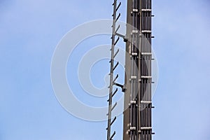 Stairs to the comunications pole with wires and cable photo
