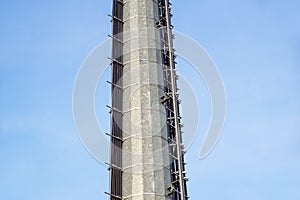 Stairs to the comunications pole with wires and cable