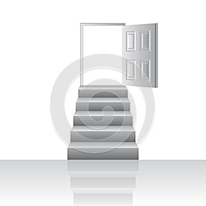 Stairs to door vector illustration. Growth concept. Goal to be won