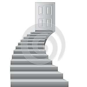 Stairs to door vector illustration. Growth concept. Goal to be won