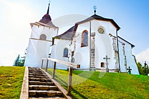 Stairs to Early-Gothic church of the Virgin Mary in village Pribylina in Liptov region SLOVAKIA