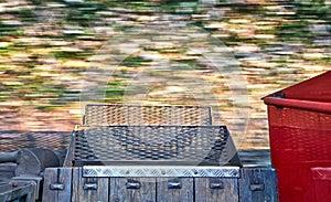 Stairs to get in and out of a railroad car while driving. Dynamism through motion blur