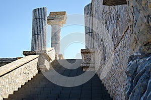 Stairs to Greek theater on the background of blue sky