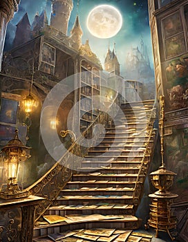 stairs to heaven with full moon