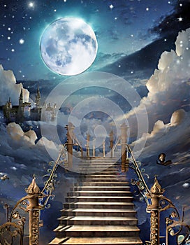 stairs to heaven with full moon