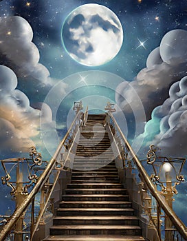 stairs to heaven with full moon