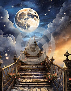 stairs to heaven with full moon