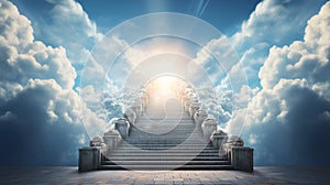 Stairs to heaven heading up to skies, bright light from heaven door, Concept art, Epic light,Background illustration of