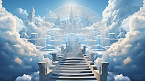 Stairs to heaven heading up to skies, bright light from heaven door, Concept art, Epic light,Background illustration of