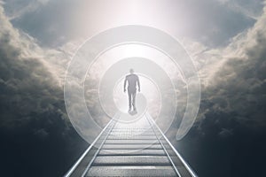 Stairs to heaven and human soul going to heaven visualization. Generative AI