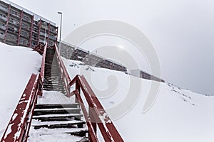 Stairs to the living blocks, after heavy snowfall Nuuk , Greenland