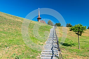 Stairs to Memorial Church Mihai Viteazul in Alba Iulia, Romania