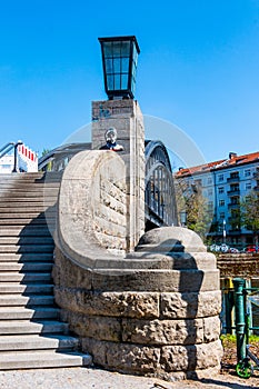 Stairs to the steel construction of the Bridge Gerickesteg in Berlin