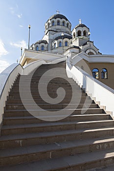 Stairs to the temple Holy Face of Christ the Savior in settlement Adler, Sochi