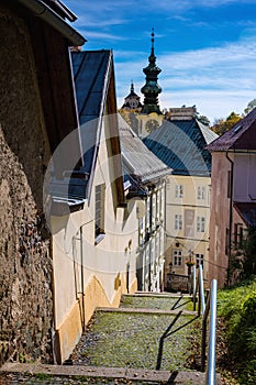 Stairs to the town center of Banska Stiavnica, Slovakia