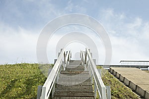 Stairs up. Climbing motorway. Technical structure