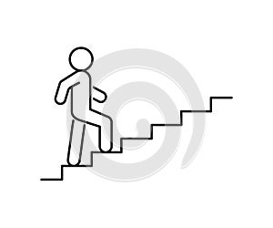 Stairs up person, line icon. Stairway, steps direction sign. Moving upstairs. Editable stroke. Vector