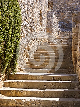 Stairs and walls in the Spinalonga island of Crete, Greece