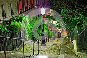 Stairs on the way to the basilica Sacre-Coeur. Paris.