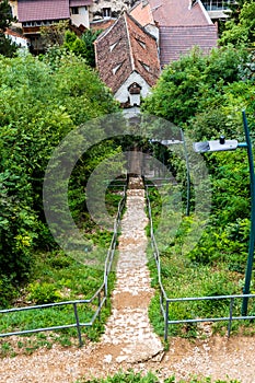 The stairs between the White Tower and the Graft Bastion in Brasov or the Gate Bastion