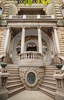 Stairway with balcony in old castle