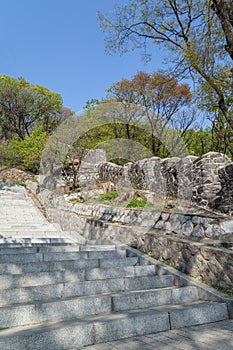Stairway and fortress wall at the Namsan Park in Seoul