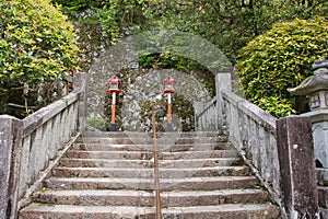 The stairway and lantern of Kurama-Dera temple. Kyoto Japan