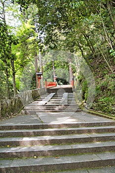 The stairway and lantern of Kurama-Dera temple. Kyoto Japan