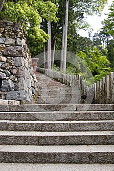 The stairway and lantern of Kurama-Dera temple. Kyoto Japan