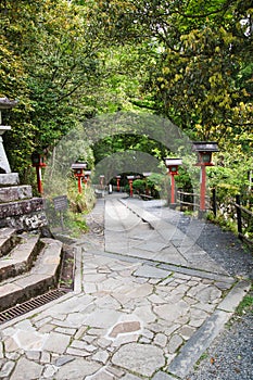 The stairway and lantern of Kurama-Dera temple. Kyoto Japan