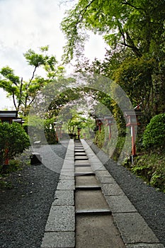 The stairway and lantern of Kurama-Dera temple. Kyoto Japan