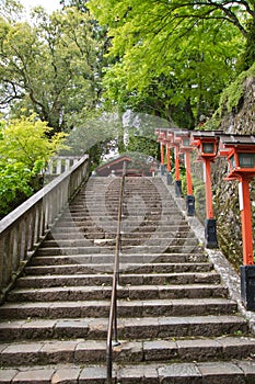 The stairway and lantern of Kurama-Dera temple. Kyoto Japan