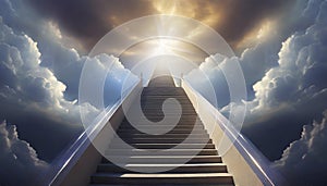 Stairway leading to heaven with light rays