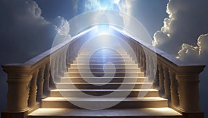 Stairway leading to heaven with light rays