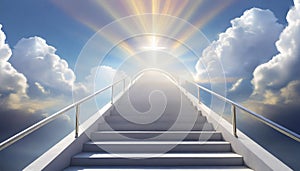 Stairway leading to heaven with light rays