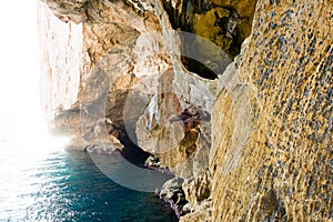 The stairway leading to the Neptune`s Grotto, in Capo Caccia cliffs, near Alghero, in Sardinia, Italy