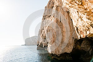 The stairway leading to the Neptune`s Grotto, in Capo Caccia cliffs, near Alghero, in Sardinia, Italy