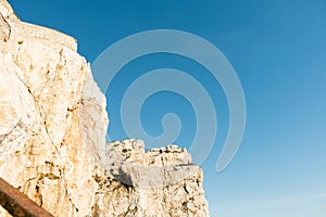 The stairway leading to the Neptune`s Grotto, in Capo Caccia cliffs, near Alghero, in Sardinia, Italy