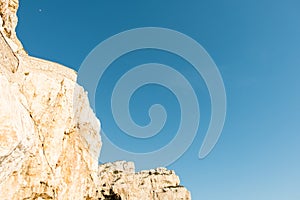 The stairway leading to the Neptune`s Grotto, in Capo Caccia cliffs, near Alghero, in Sardinia, Italy