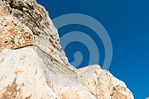 The stairway leading to the Neptune`s Grotto, in Capo Caccia cliffs, near Alghero, in Sardinia, Italy