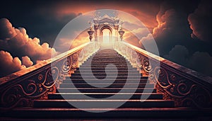 Stairway Leading Up To Heavenly Sky Toward. Generative AI.