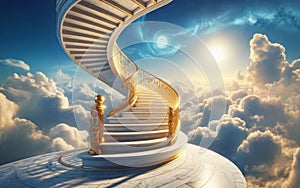 Stairway Leading Up To Heavenly Sky Toward The Light